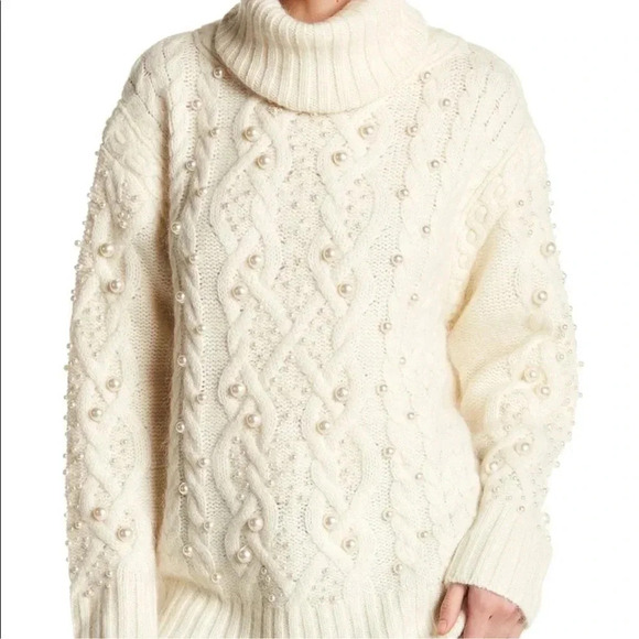 Rachel Zoe oversized wool turtleneck sweater with pearls - Picture 7 of 7